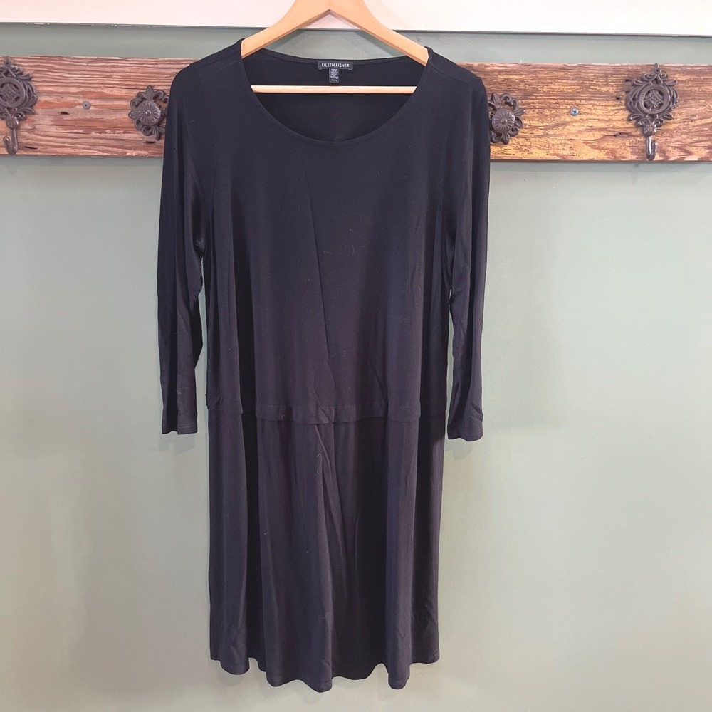 EILEEN FISHER Black Long Sleeve‎ Layered Midi Dress M M